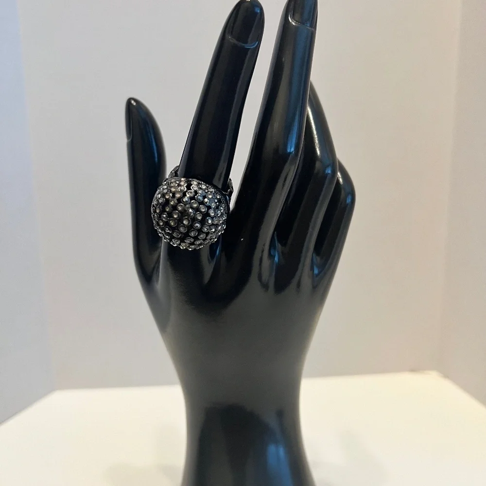 Large Black‎ Crystal Studded Dome Stretch Statement Ring BEAUTIFUL!